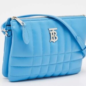 🔥🔥LIKE NEW Burberry Sky Blue Quilted Check Leather Lola  Crossbody Bag